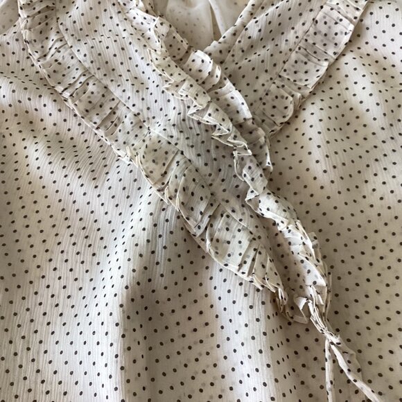 J. Crew 100% silk polka dot ruffle v-neck sleeveless wrap blouse size 0 cream - Picture 12 of 15